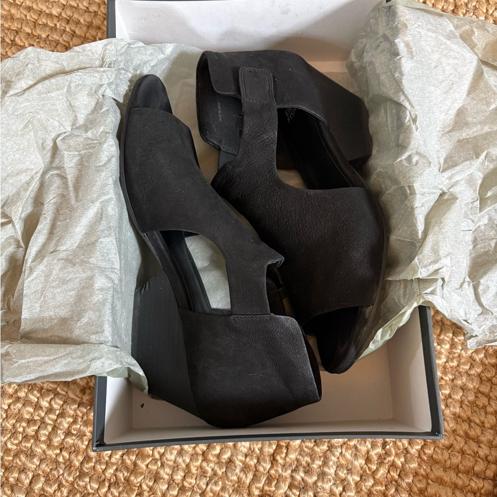 Eileen Fisher Black Suede Wedge Sandals